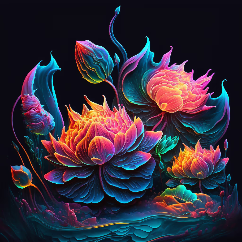 Abstract Neon Lotus Flowers