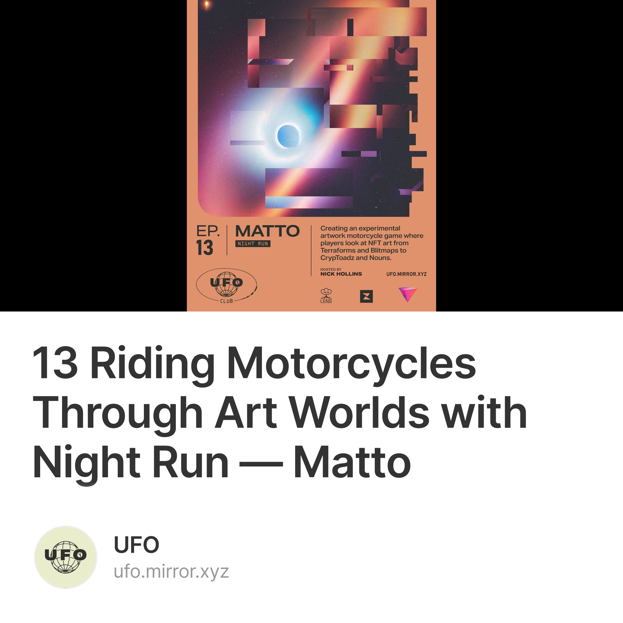 13 Riding Motorcycles Through Art Worlds with Night Run — Matto