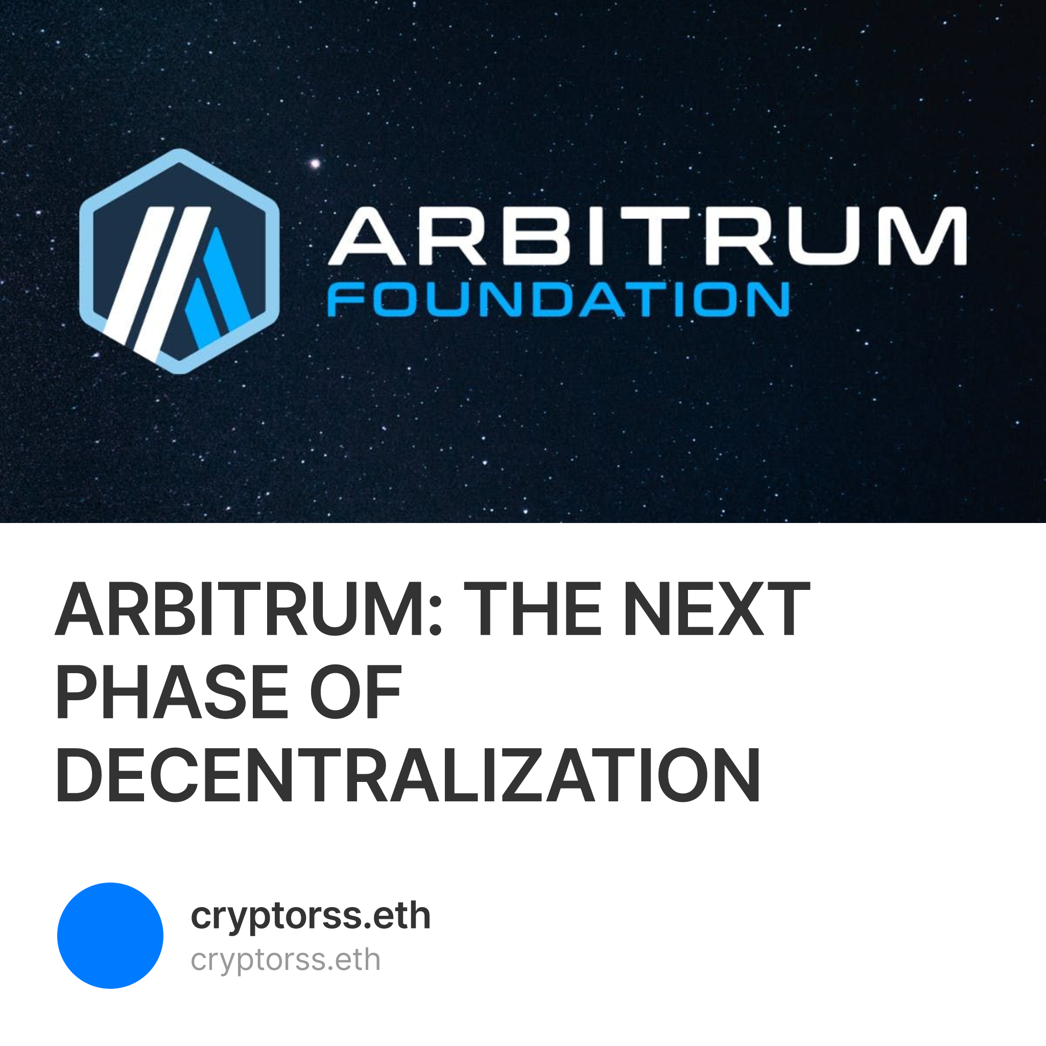 ARBITRUM: THE NEXT PHASE OF DECENTRALIZATION