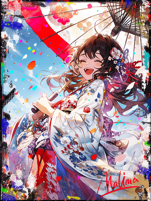 笑顔の小雀、青空の花乃