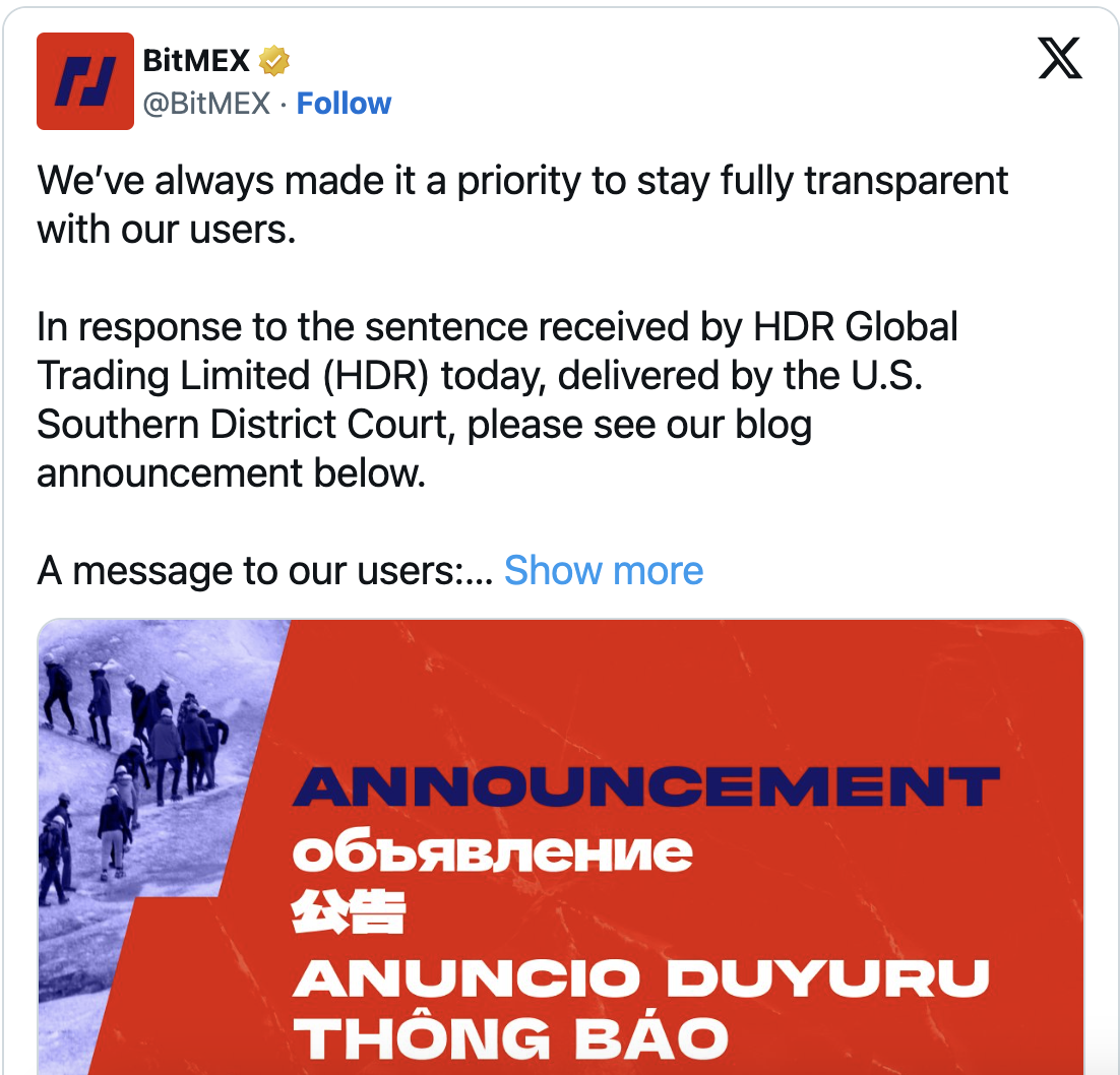 BitMEX Settles Long-Running Legal Dispute with $100 Million Fine