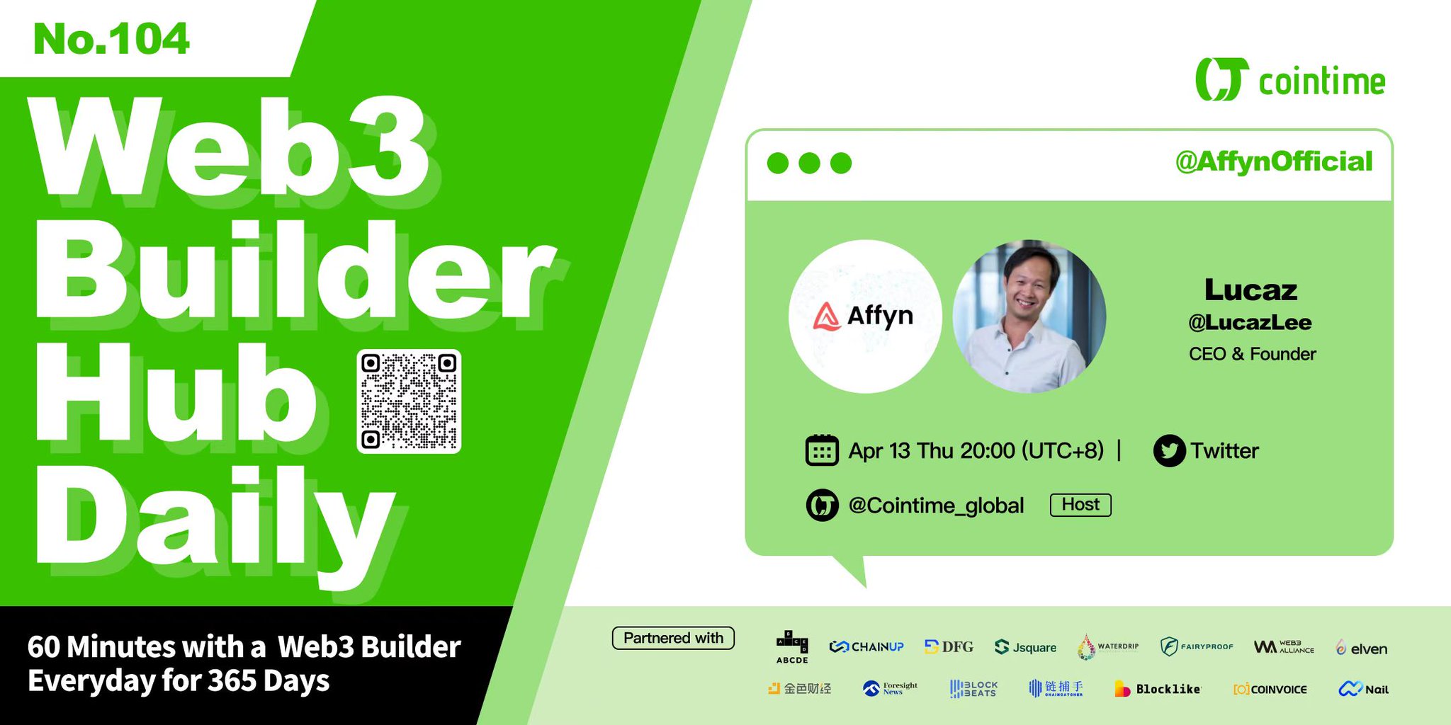 Affyn CEO Lucaz Lee to Appear on Cointime Web3 Builder Hub Daily on April 13th to Discuss Blockchain-Powered Multiverse