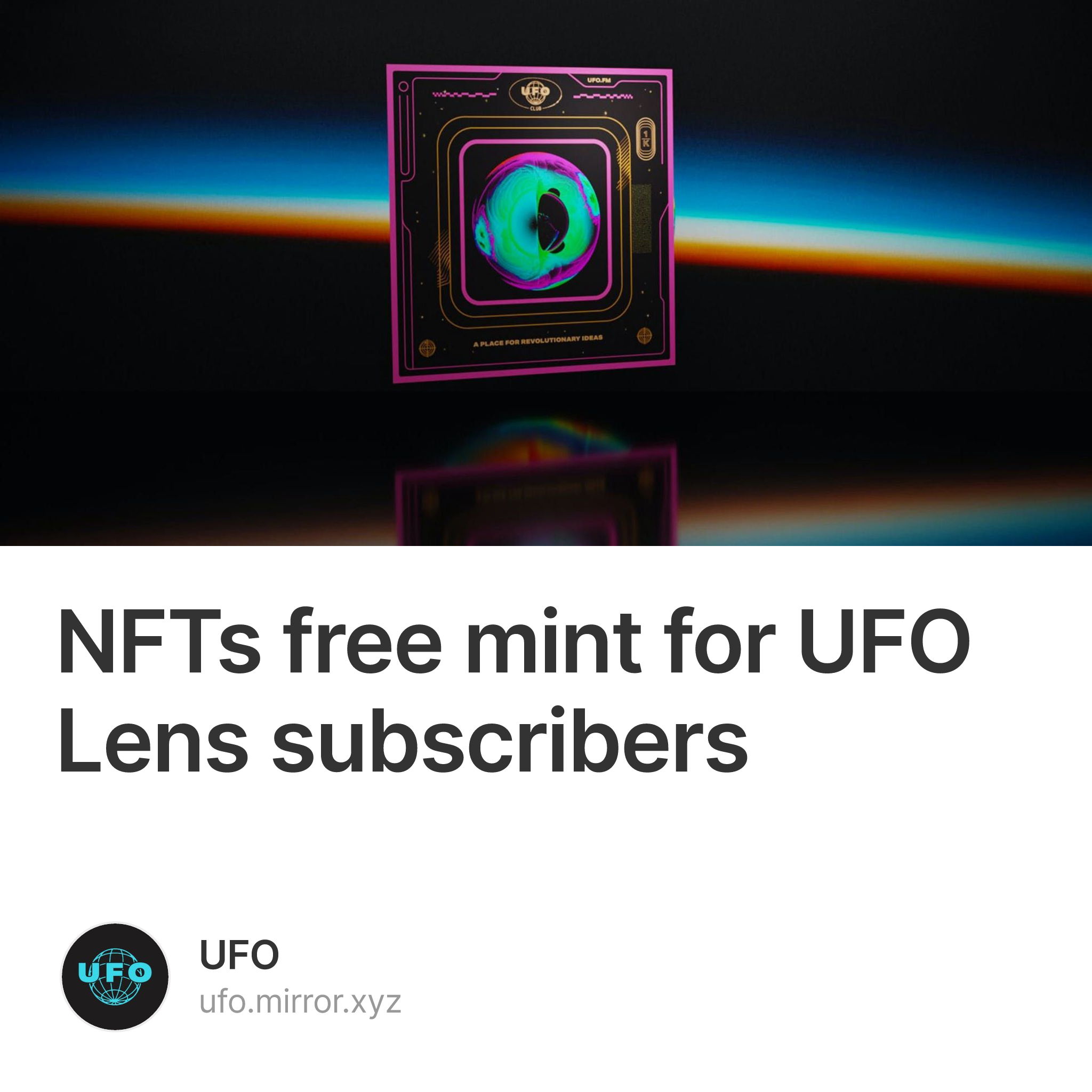 NFTs free mint for UFO Lens subscribers